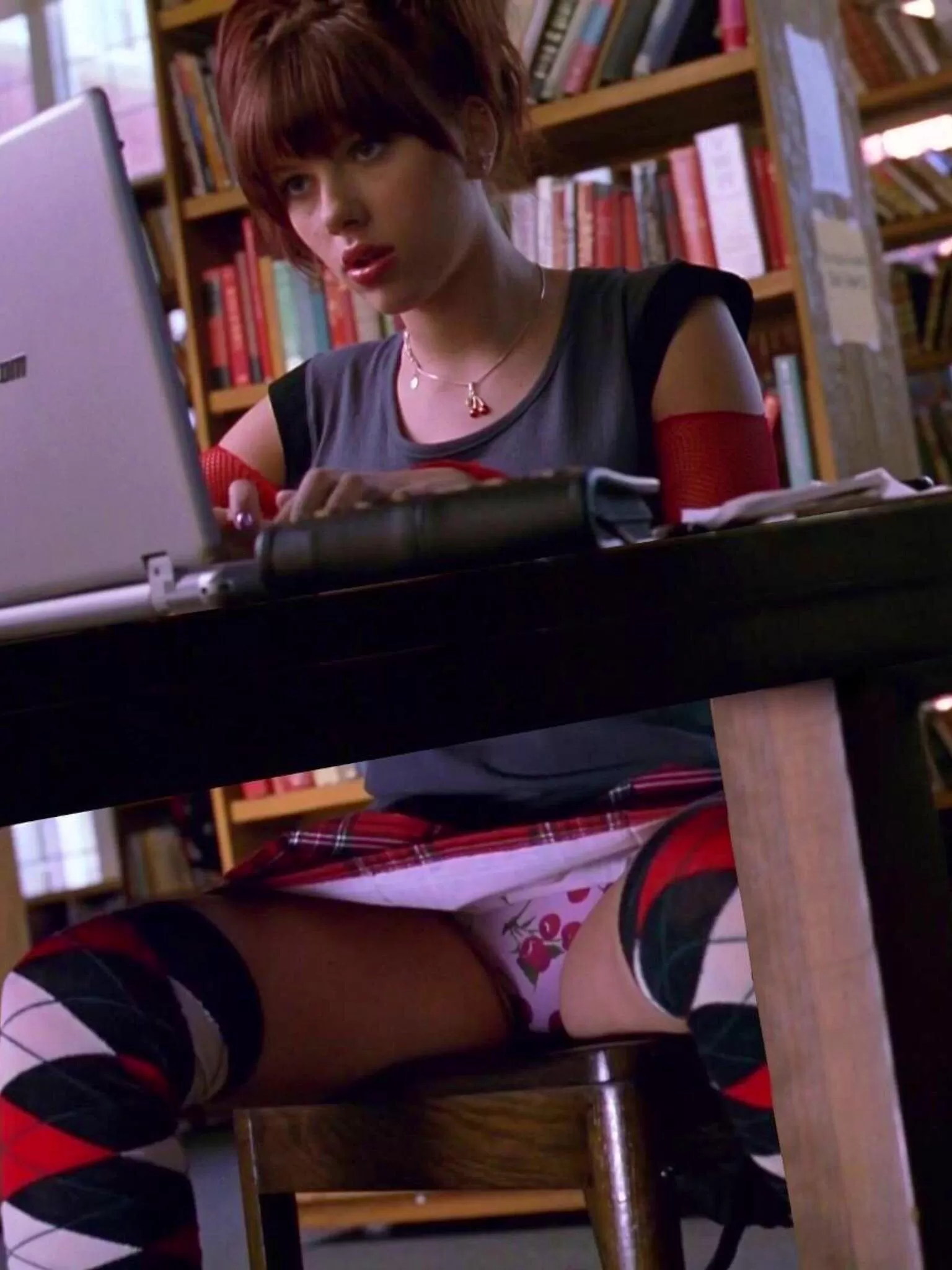 19yo Scarlett Johansson in cherry print panties