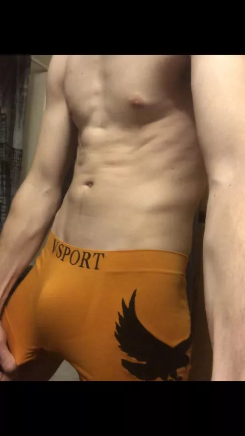 [31] These are my favorite pair of orange spandex underwear, please enjoy me modeling them for you 😄
