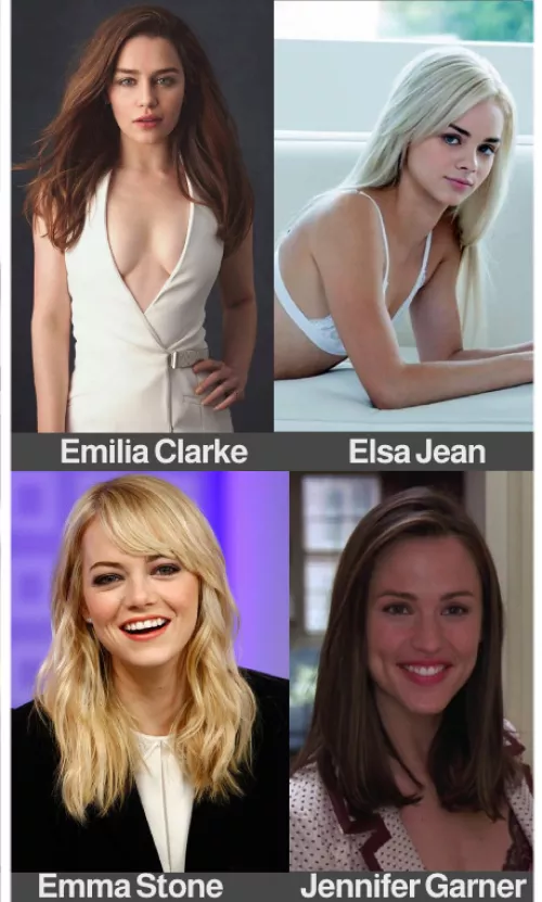 [4] Emilia Clarke vs. Elsa Jean vs. Emma Stone vs. Jennifer Garner