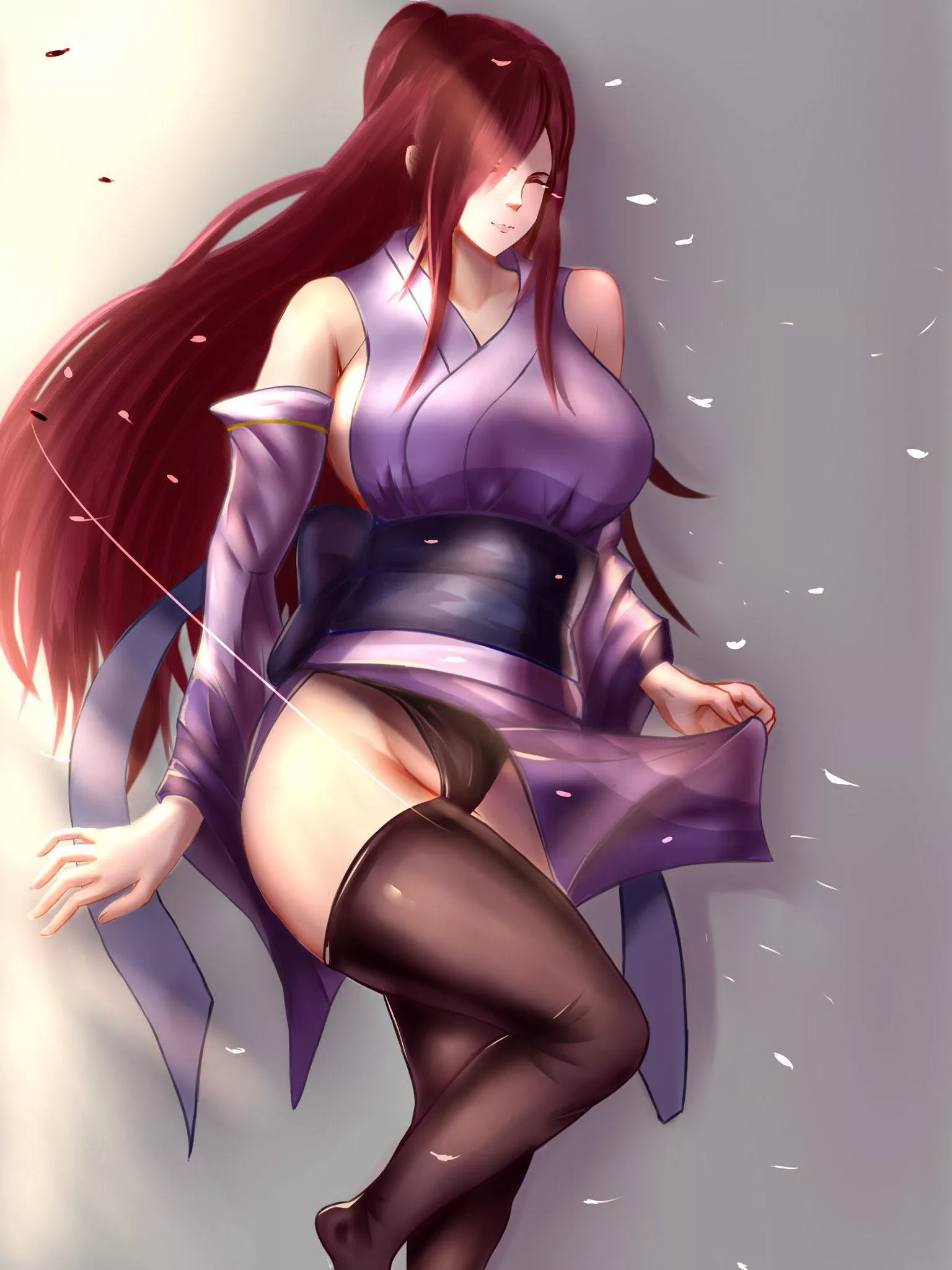 A commission of Erza Scarlet wearing her Robe of Yūen + nsfw alt on my Twitter