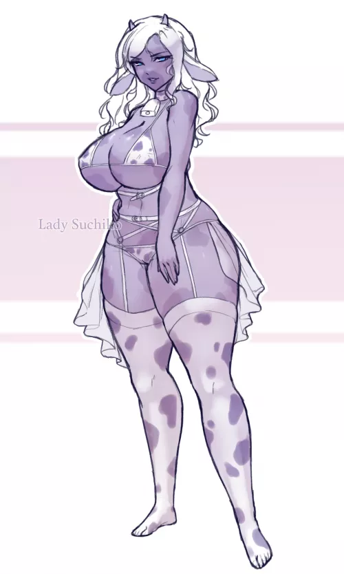 A cow in cow print lingerie