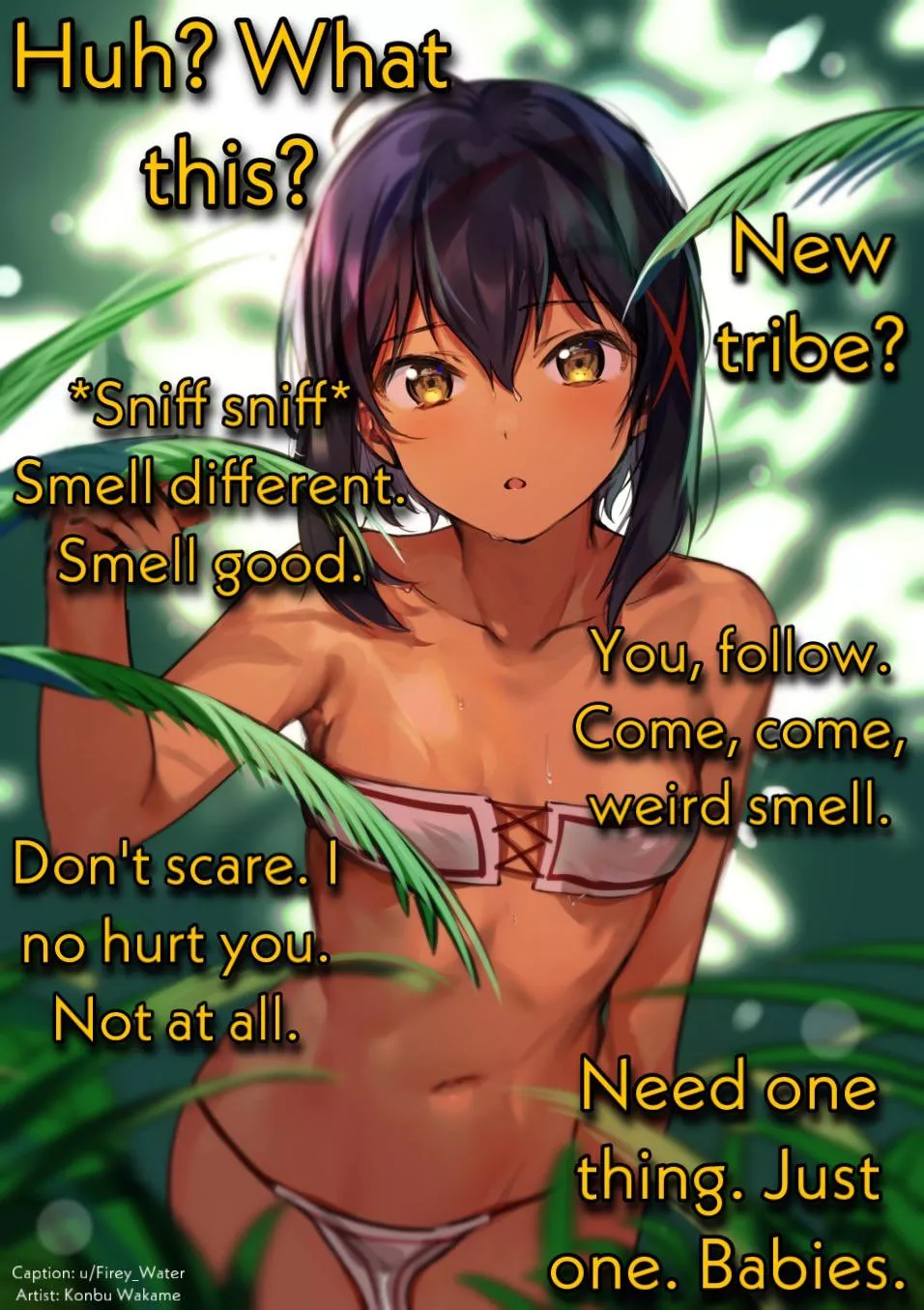 A curious tribe girl. [Language barrier] [Implied breeding]