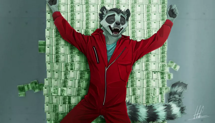 A drawing from a couple of weeks ago. Denver from Money heist, he is a lemur now. Finally finished watching the series🔥 [art by me @/heretic.fox on Instagram]