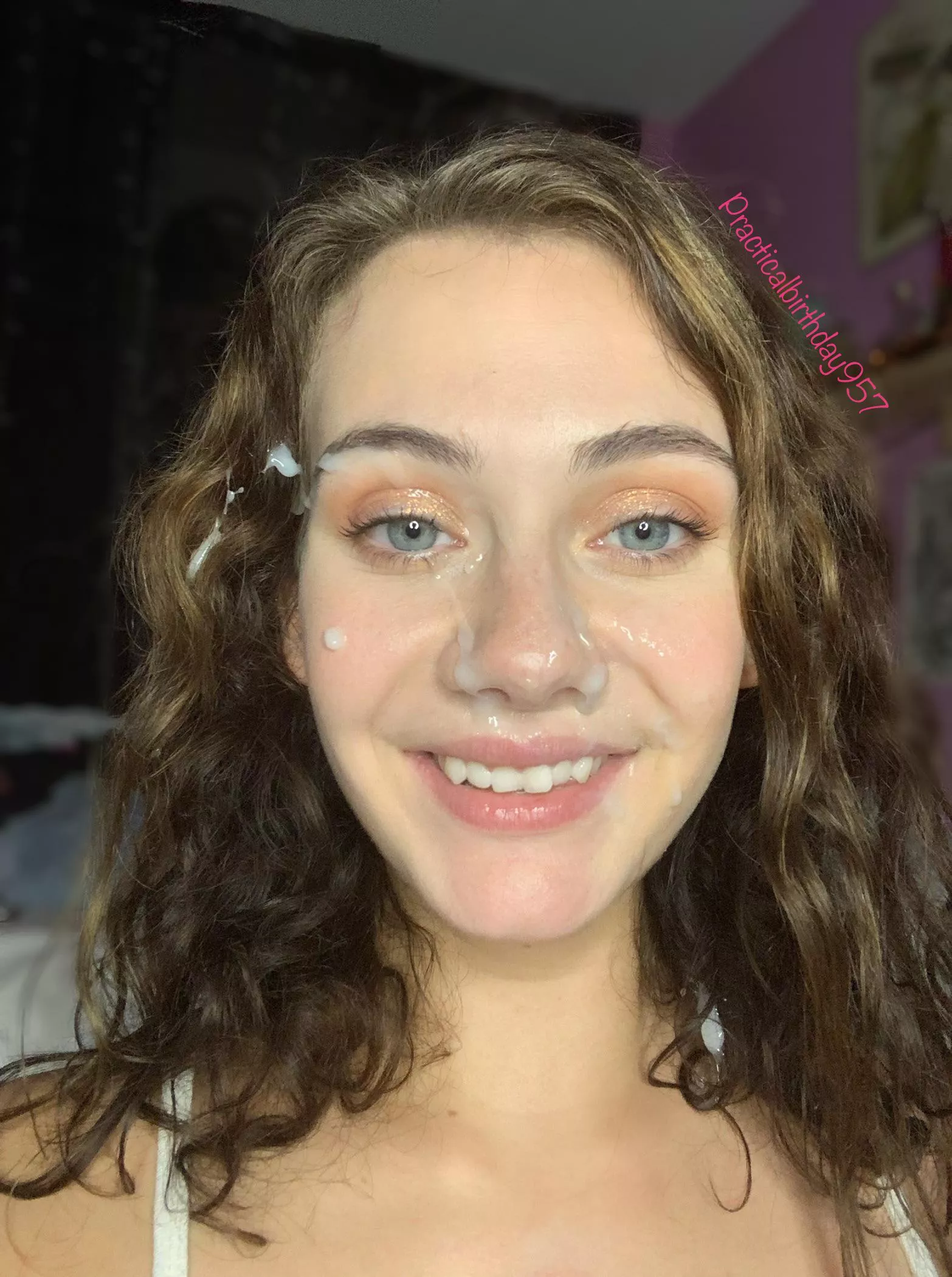A face of makeup deserved a big load to ruin it 😛 A face of makeup deserved a big load to ruin it 😛