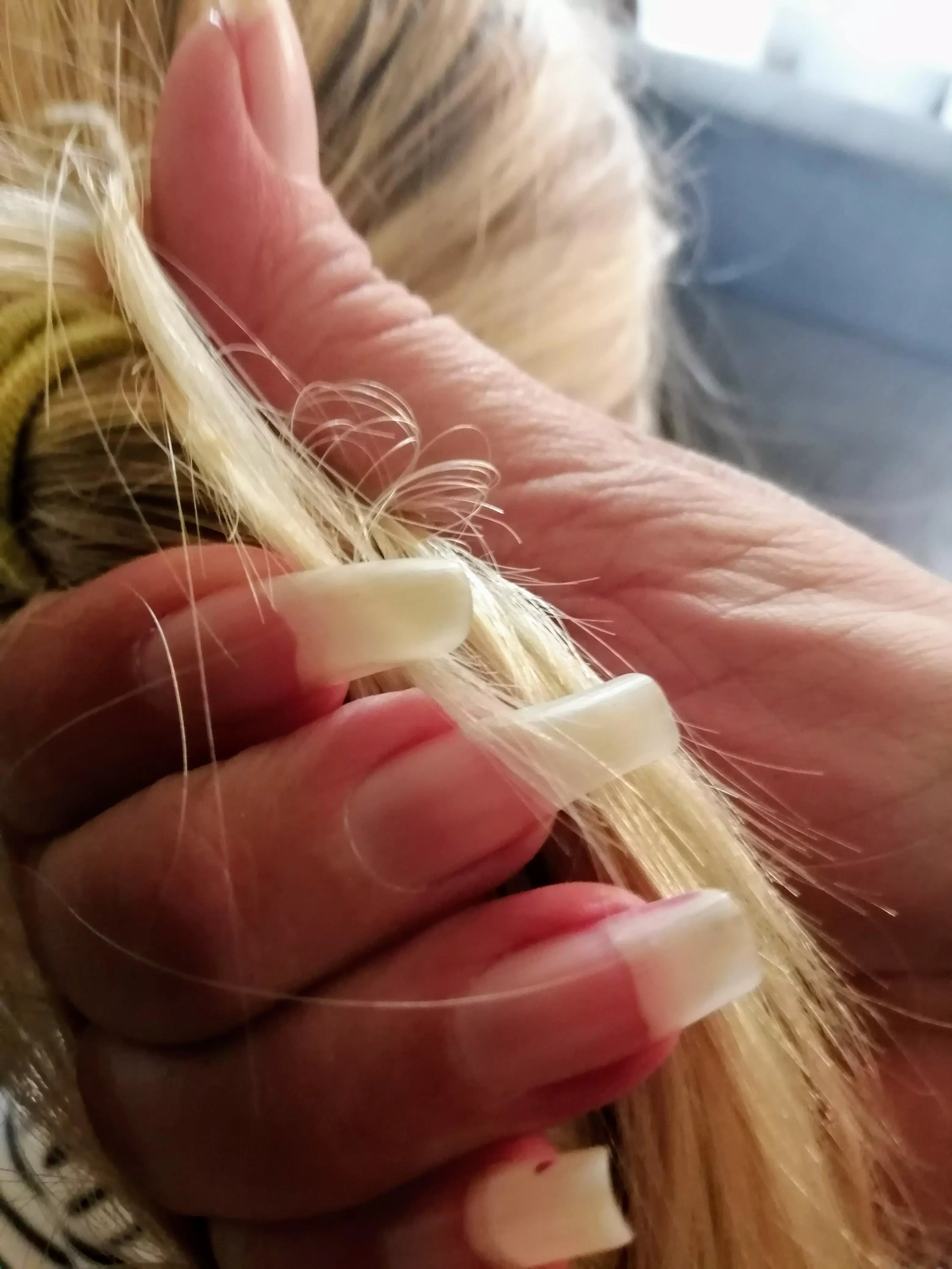 A little tug on a ponytail... With my natural nails! A little tug on a ponytail... With my natural nails!