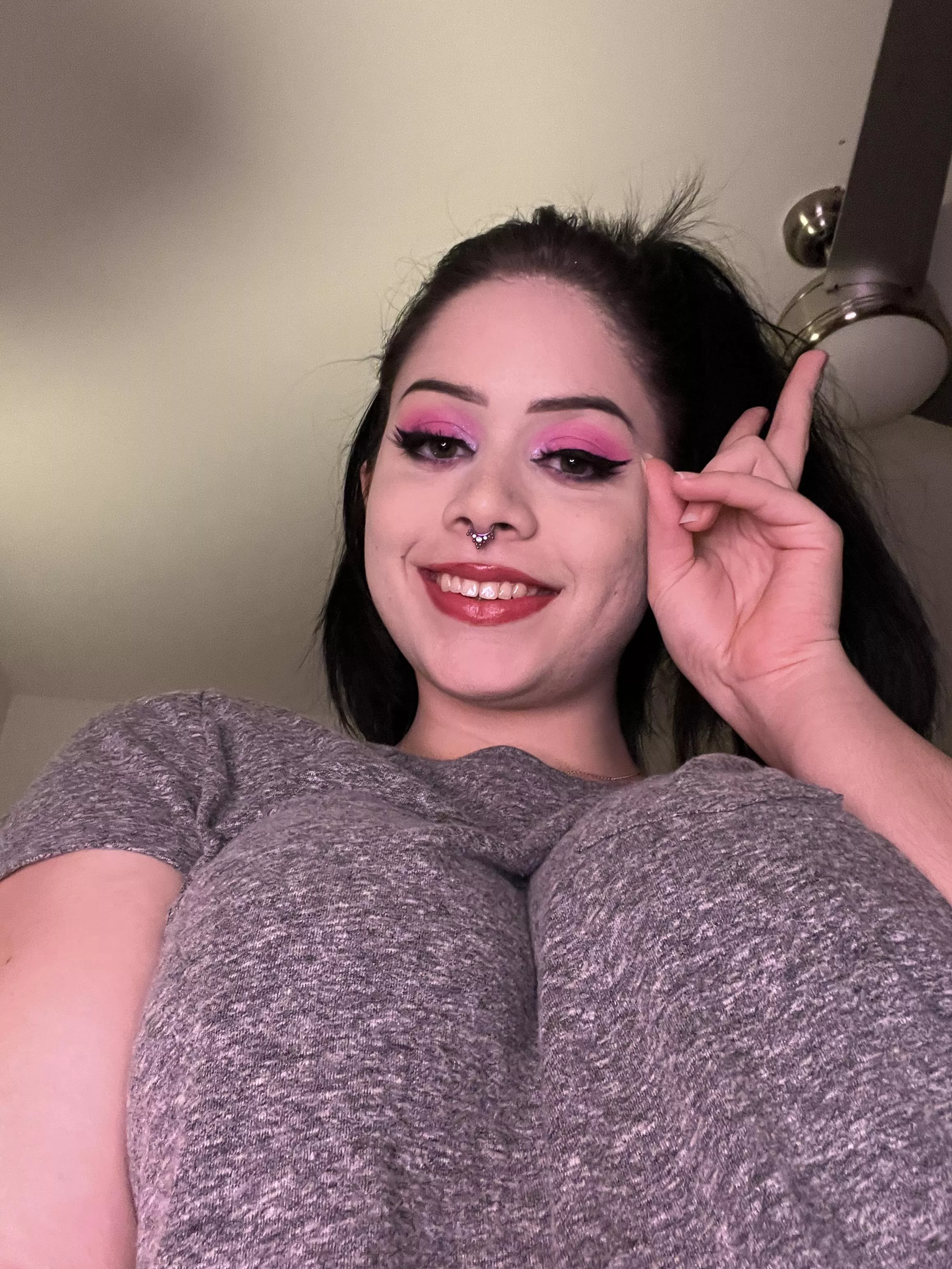 a rare fully covered cleavage shot