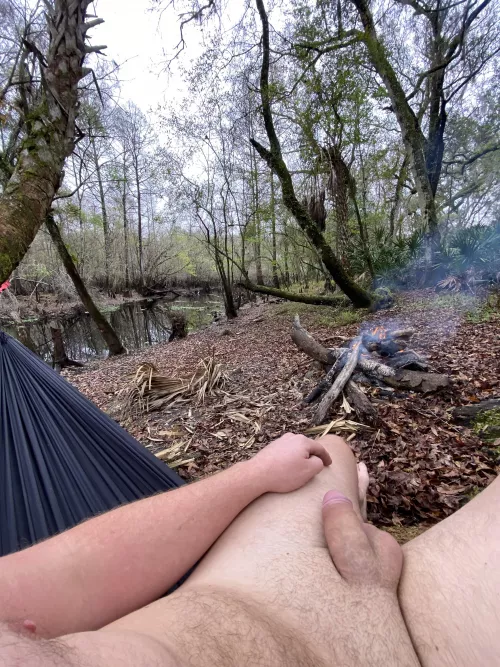 A solid afternoon of hiking, skinny dipping and sitting by the fire (m)