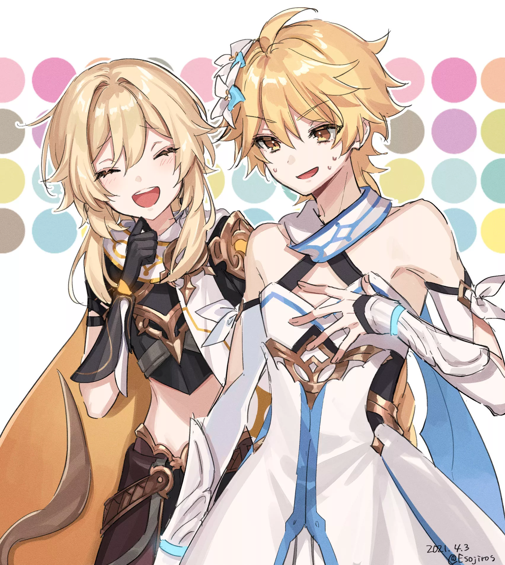 Aether and Lumine Costume Swapped