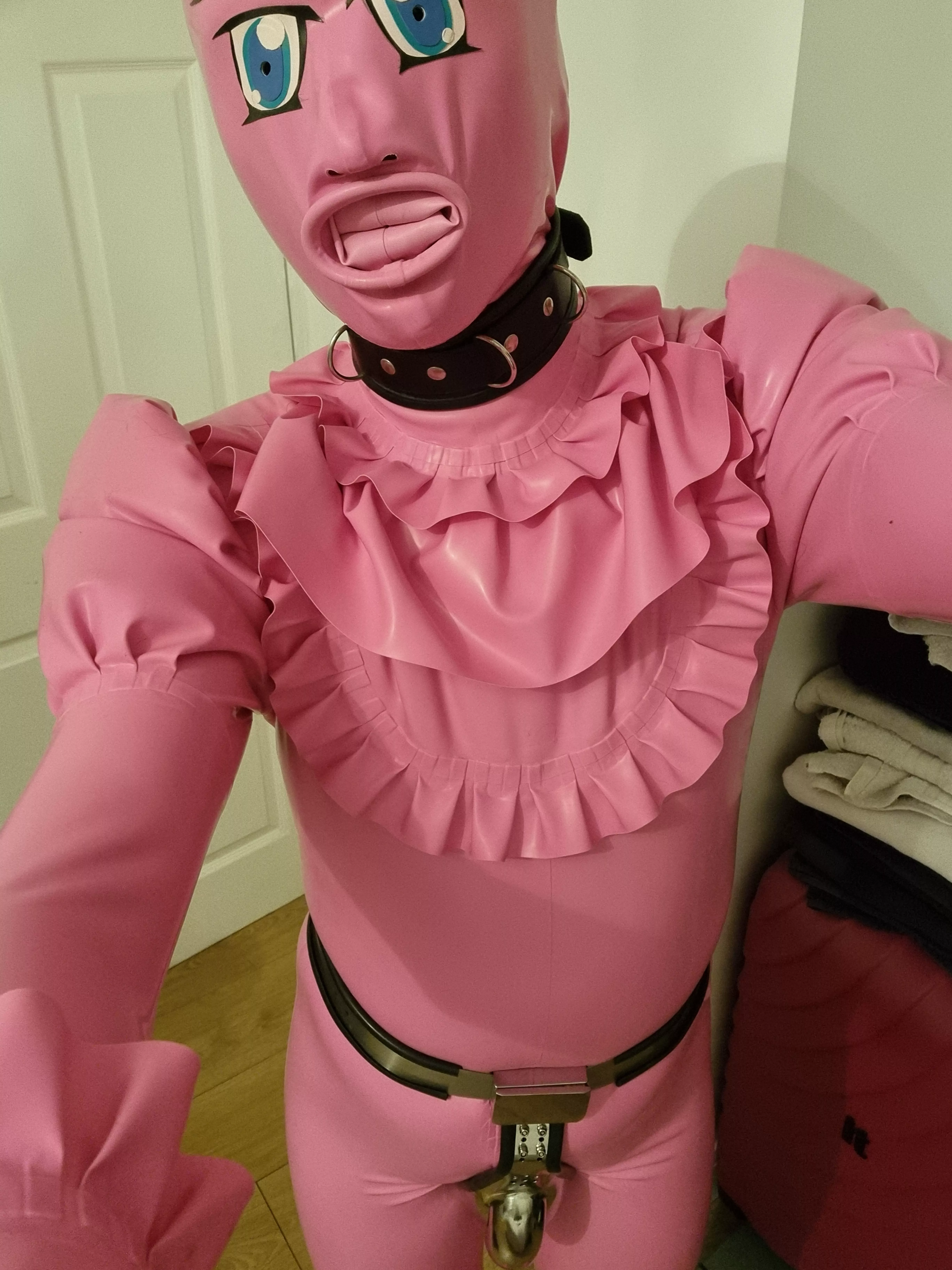 All clad in my pink rubber dollsuit ;)