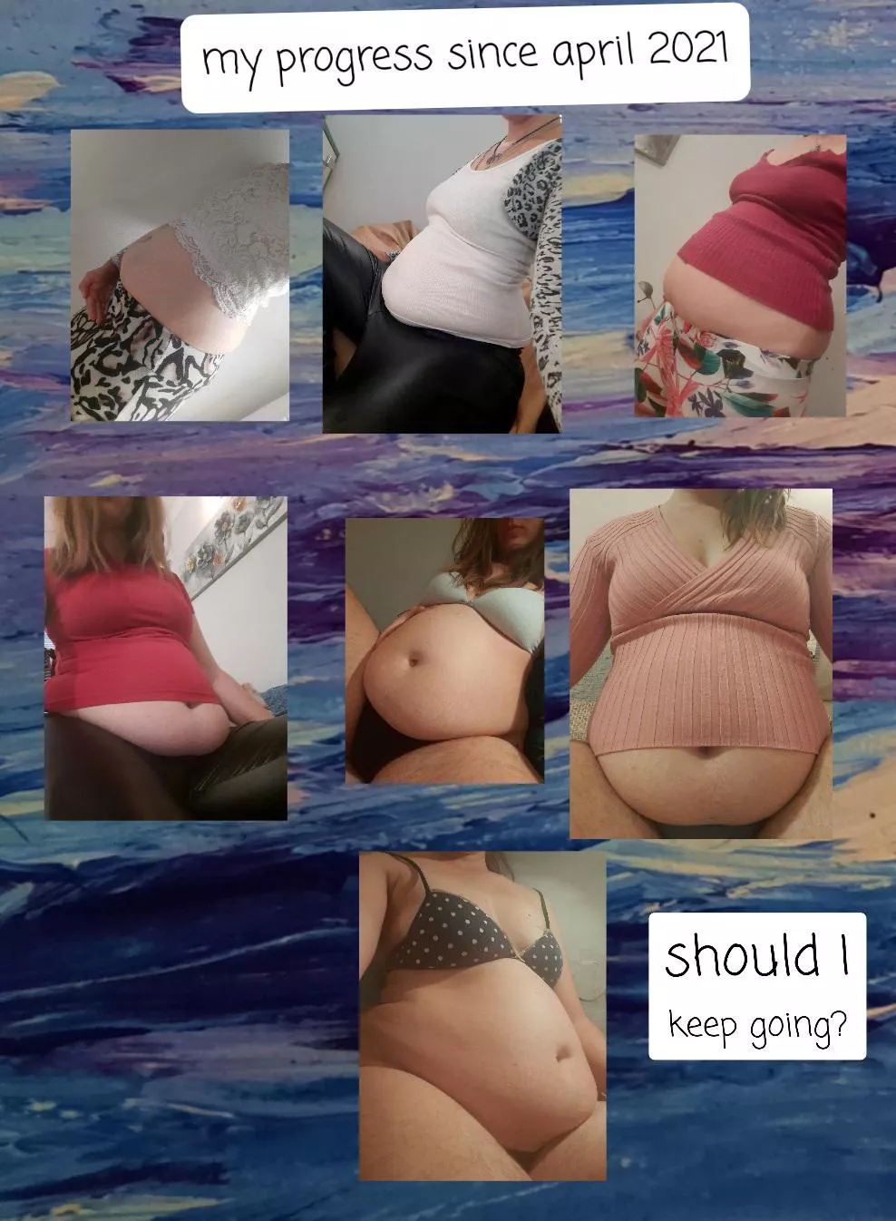All this stuffing showed up on my belly. My initial goal was 100kg. I have 86 now. People starting to notice, and everybody judges me. I was even thinking to start losing it, but somehow I can't. Deep inside I stil want to see how big my belly will get  All this stuffing showed up on my belly. My initial goal was 100kg. I have 86 now. People starting to notice, and everybody judges me. I was even thinking to start losing it, but somehow I can't. Deep inside I stil want to see how big my belly will get