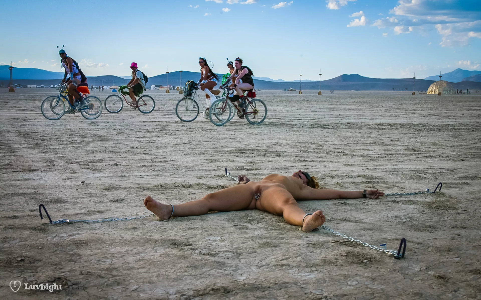 Always secure your valuables in the desert (Dee Luvbight at Burning Man). 