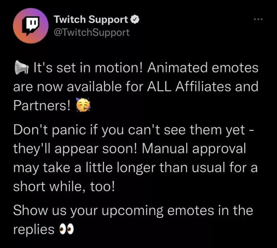 Animated emotes now available to ALL Affiliates and Partners!