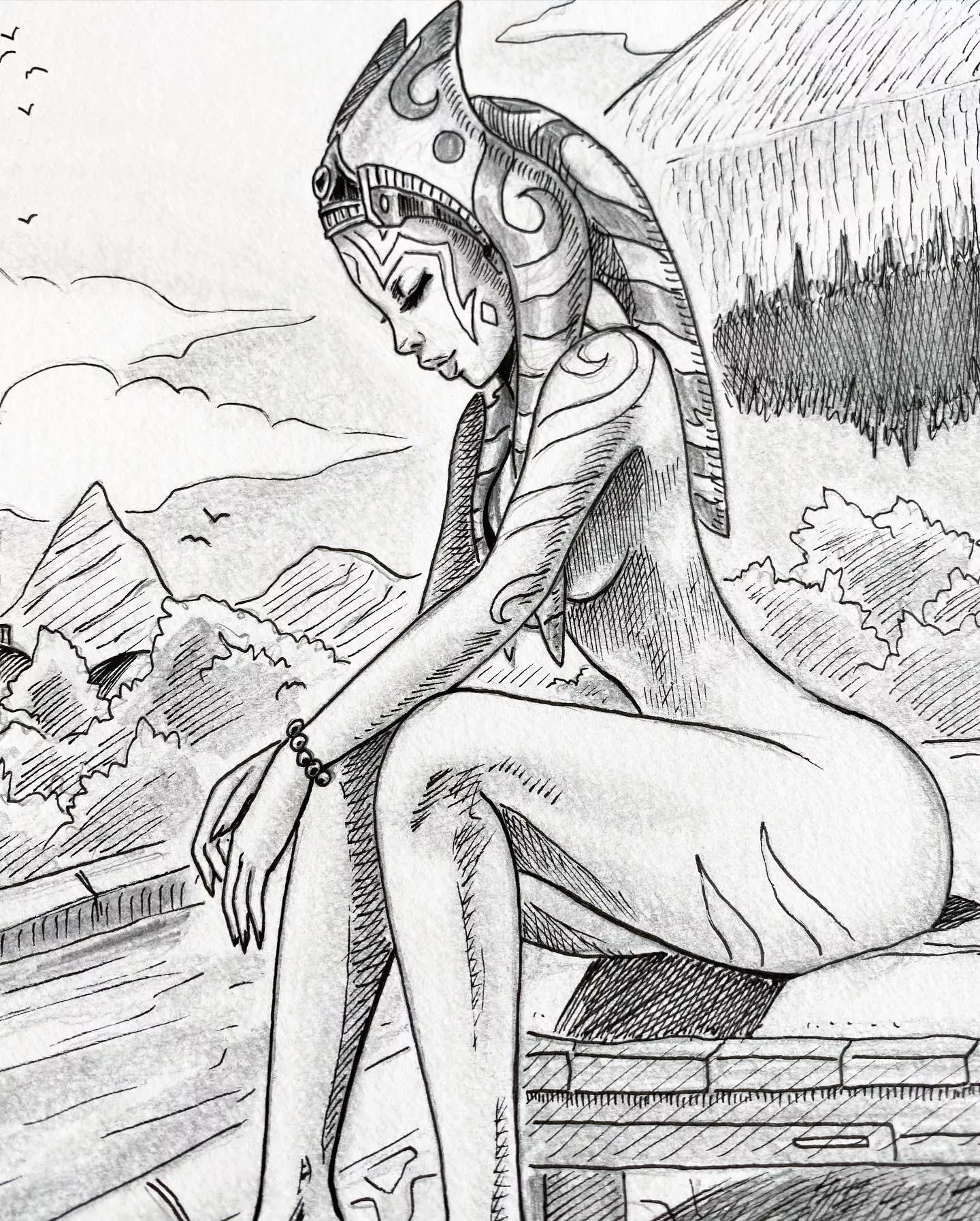 Another holiday drawing in turkiye 🇹🇷 Yesterday was raining so I stayed in the hotelroom and drew this sexy Niisha, chilling on the pool 🤓💦 (darko_tattoo)