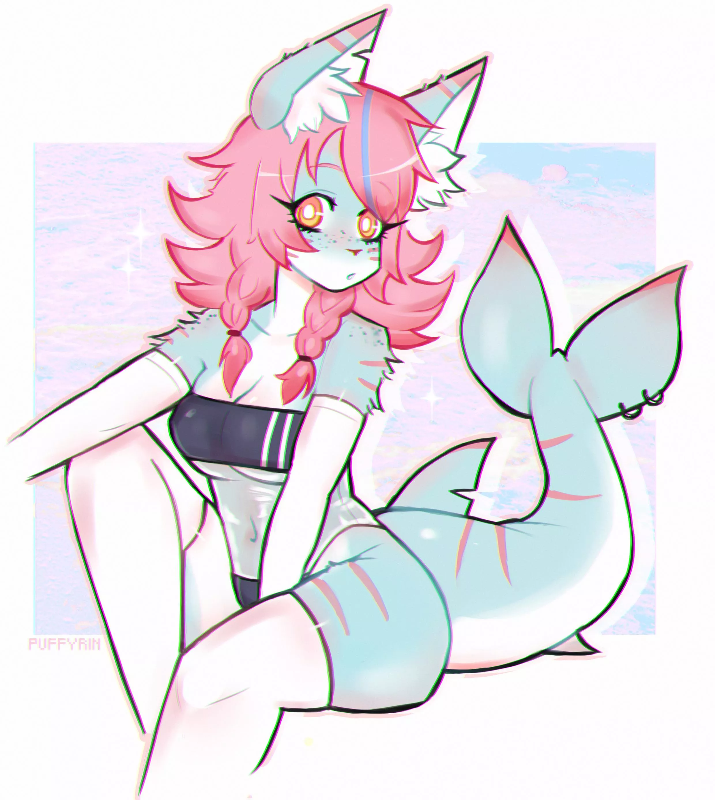 Aqua in gris swimsuit! 🦈 (my twitter: @puffyrin)