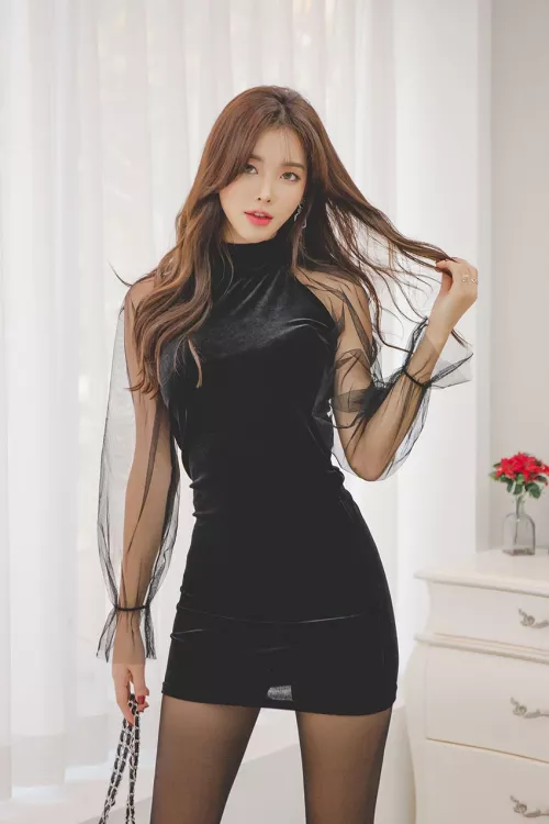 Asian girl in black dress