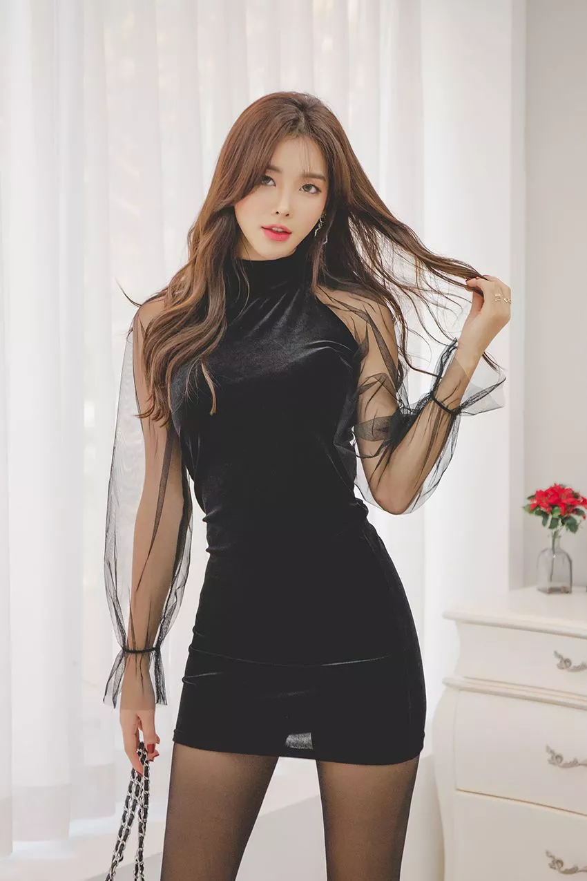 Asian girl in black dress