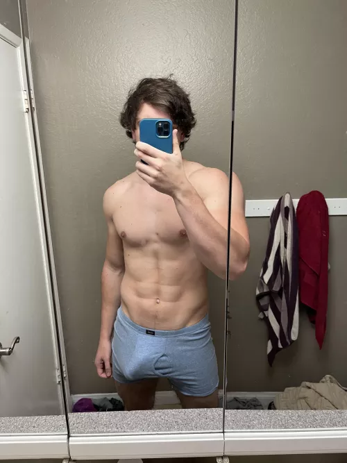 Basic muscle boy blue Hanes bulge