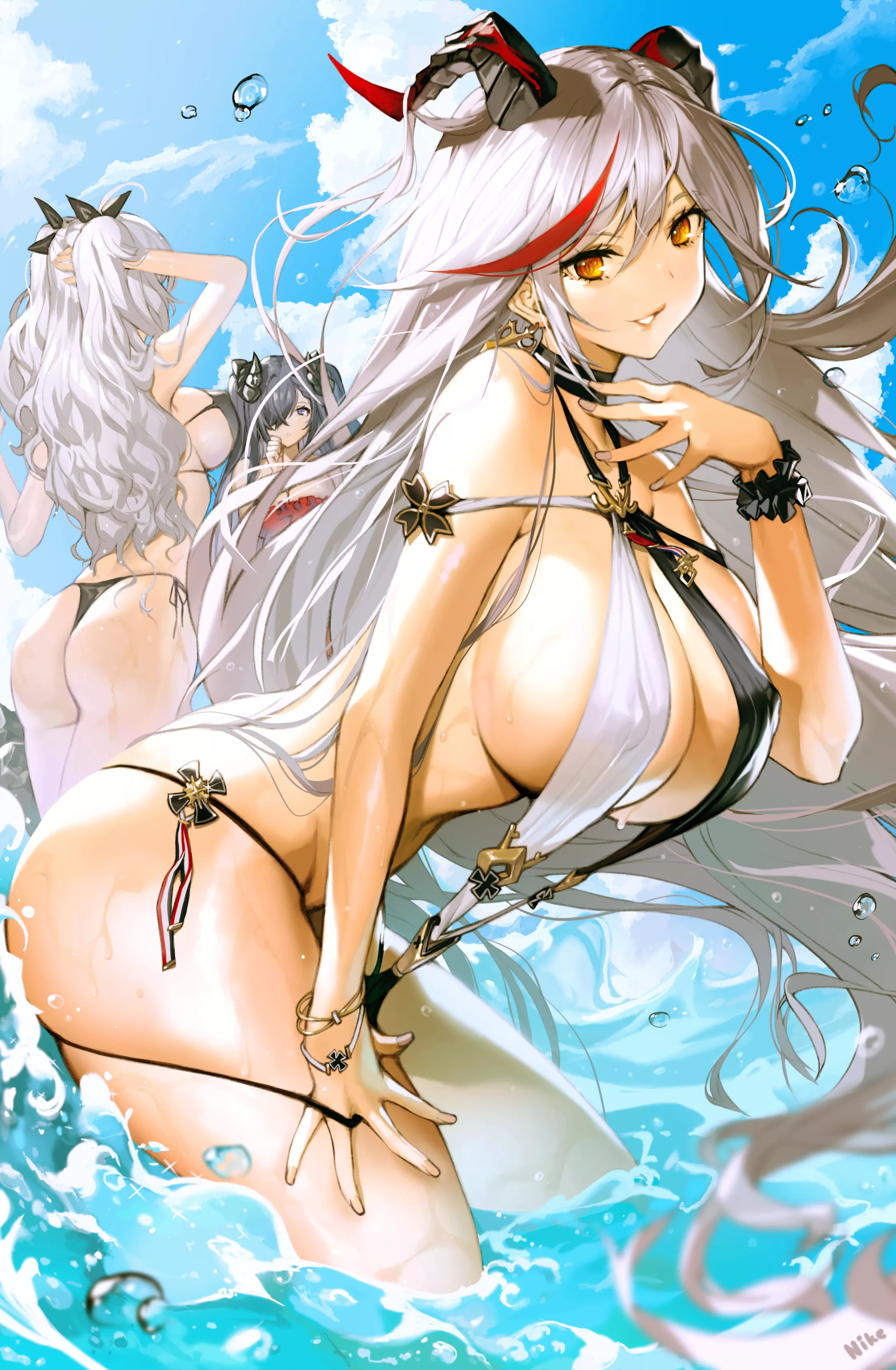 Beach time between waifus ships (pixiv : nike) [Azur Lane]