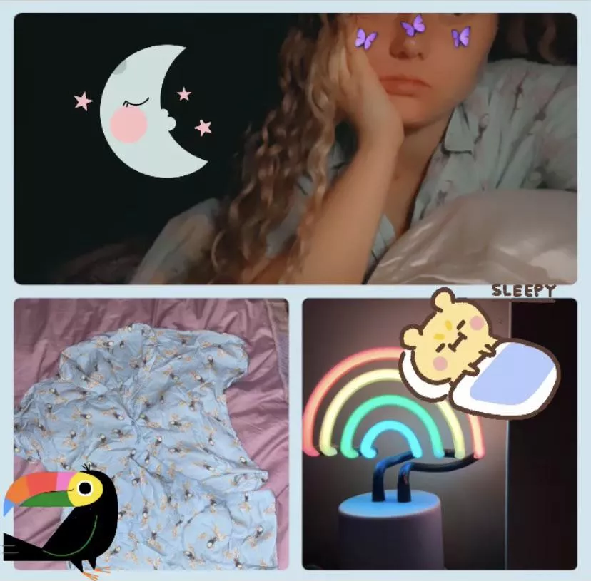 bed timeeee, i have clean toucan pjs n my rainbow night light. i’m half little n my brain is all fuzzy :((