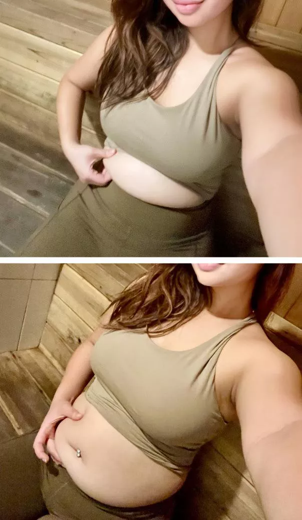 Before and after I release my belly from these tight leggings 😩