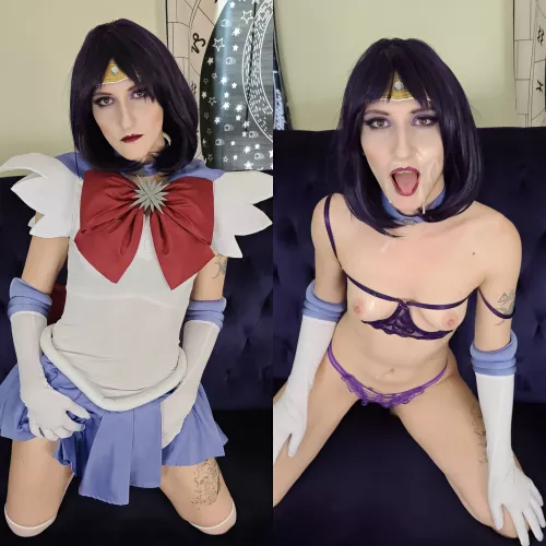 Before and after my Sailor Saturn cosplay shoot 😊