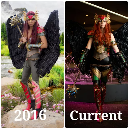 Before and after the upgrades of Hawkgirl by Casabellacosplay