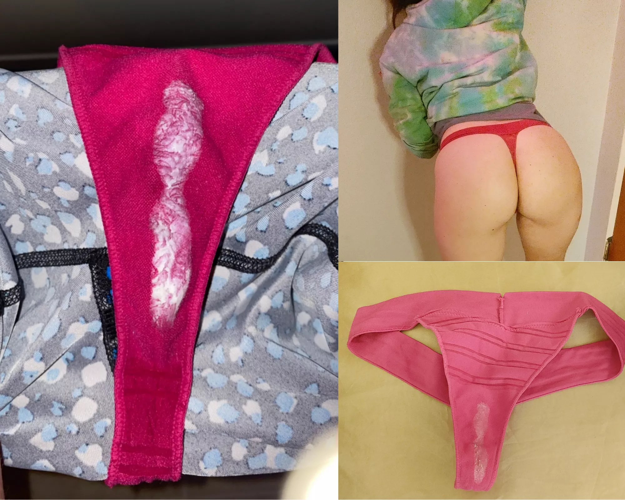 Before, during, and after. From creamy to crusty dusty. I was so horny yesterday! [f] This thong ready to SHIP📫! FREE pic 📸with purchase❄️. Will verify! Ask about other services [kink] friendly💞KIK or Telegram: thespywhoshags [selling] [USA]