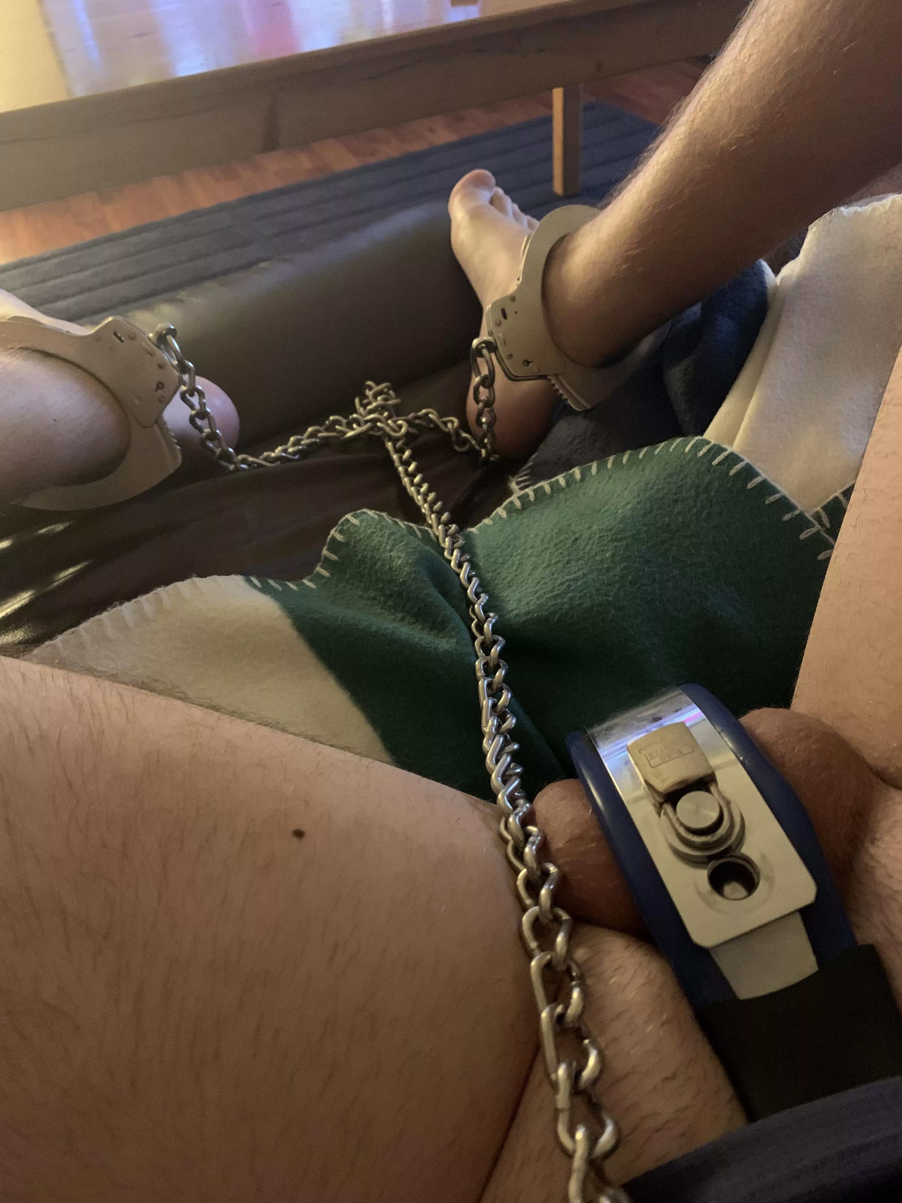 Belted and cuffed. Not a bad way to spend a day off