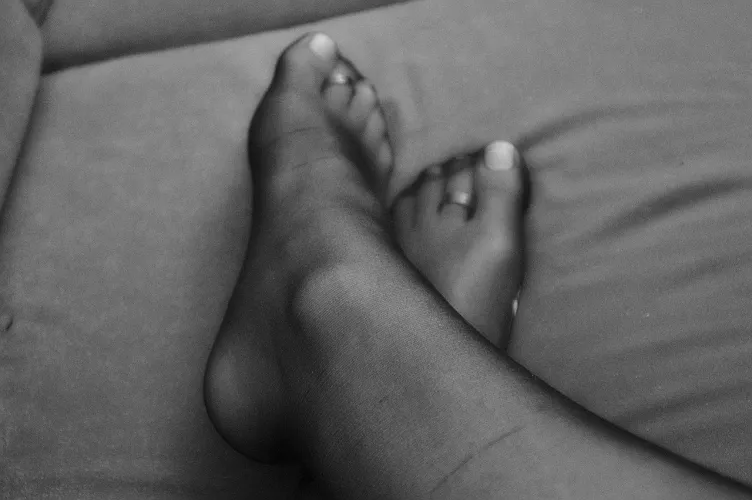 Black hose, white nails