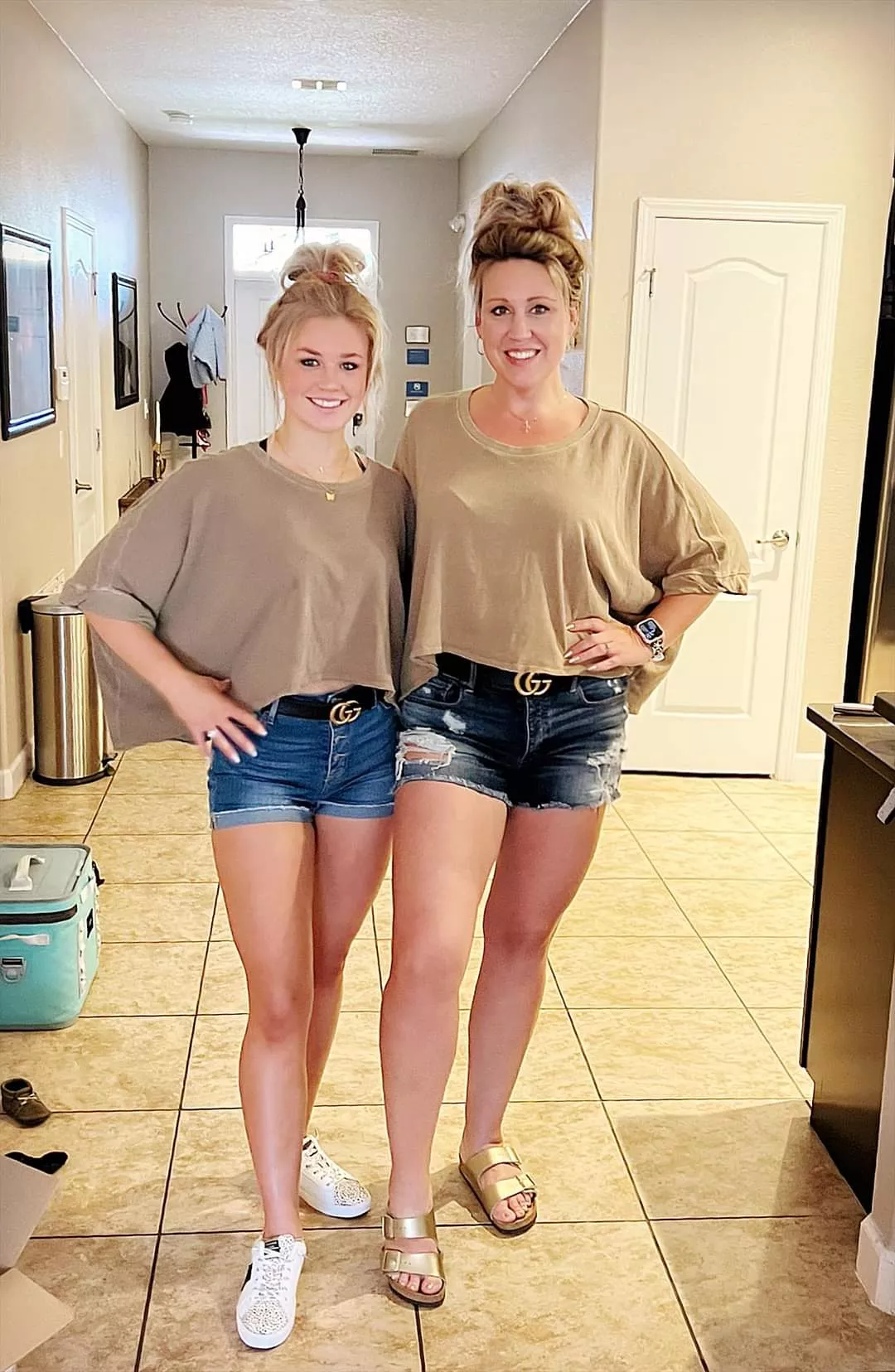 Blonde and long legs. Mother or daughter?