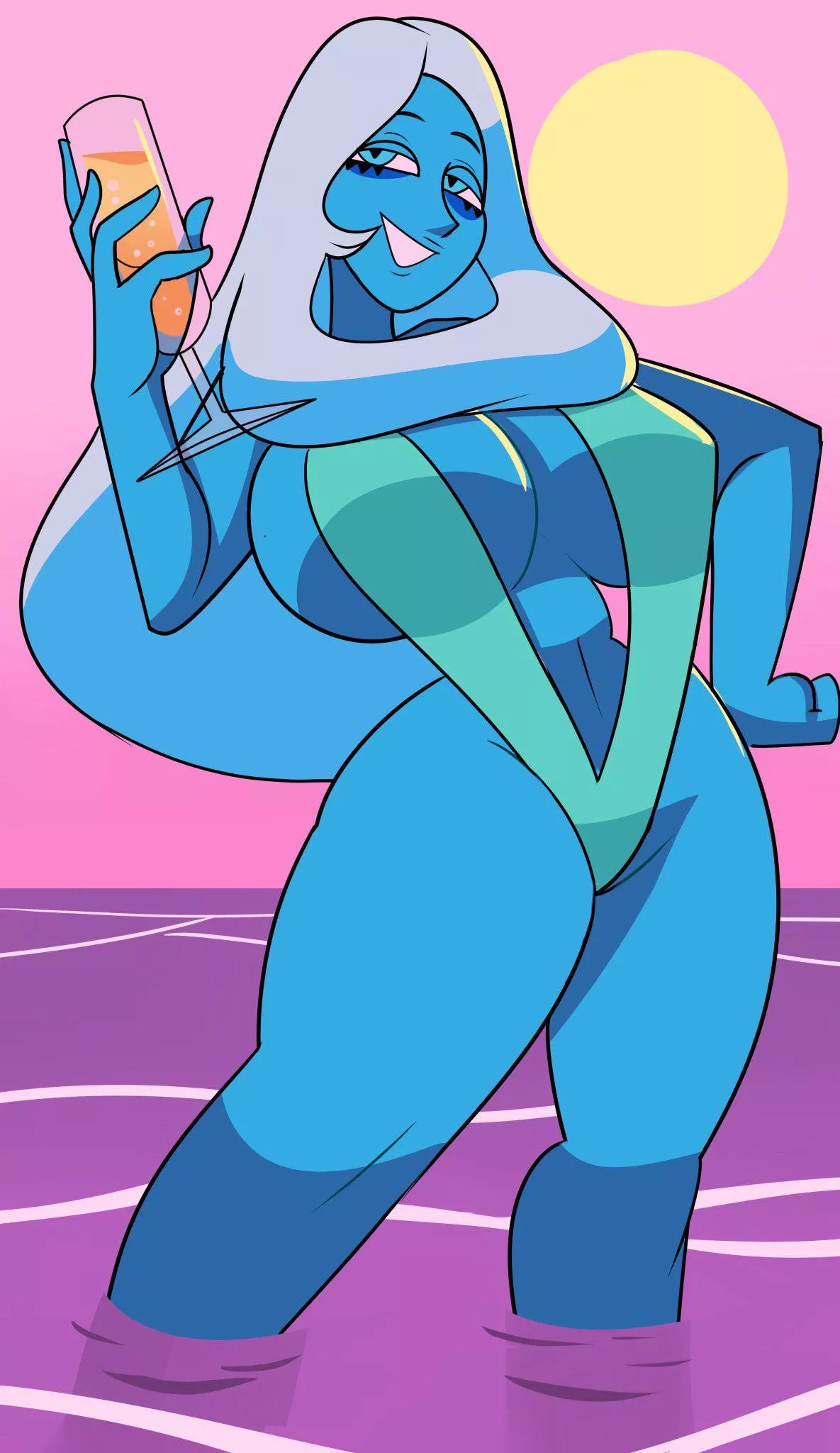 Blue Diamond, wearing a new swimsuit and having a drink in the ocean (art by SuperSpoe) Blue Diamond, wearing a new swimsuit and having a drink in the ocean (art by SuperSpoe)