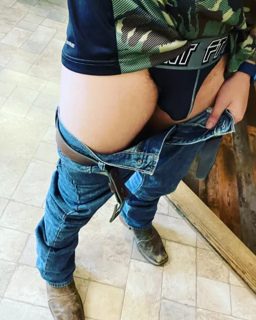 Boots, jeans, and jock