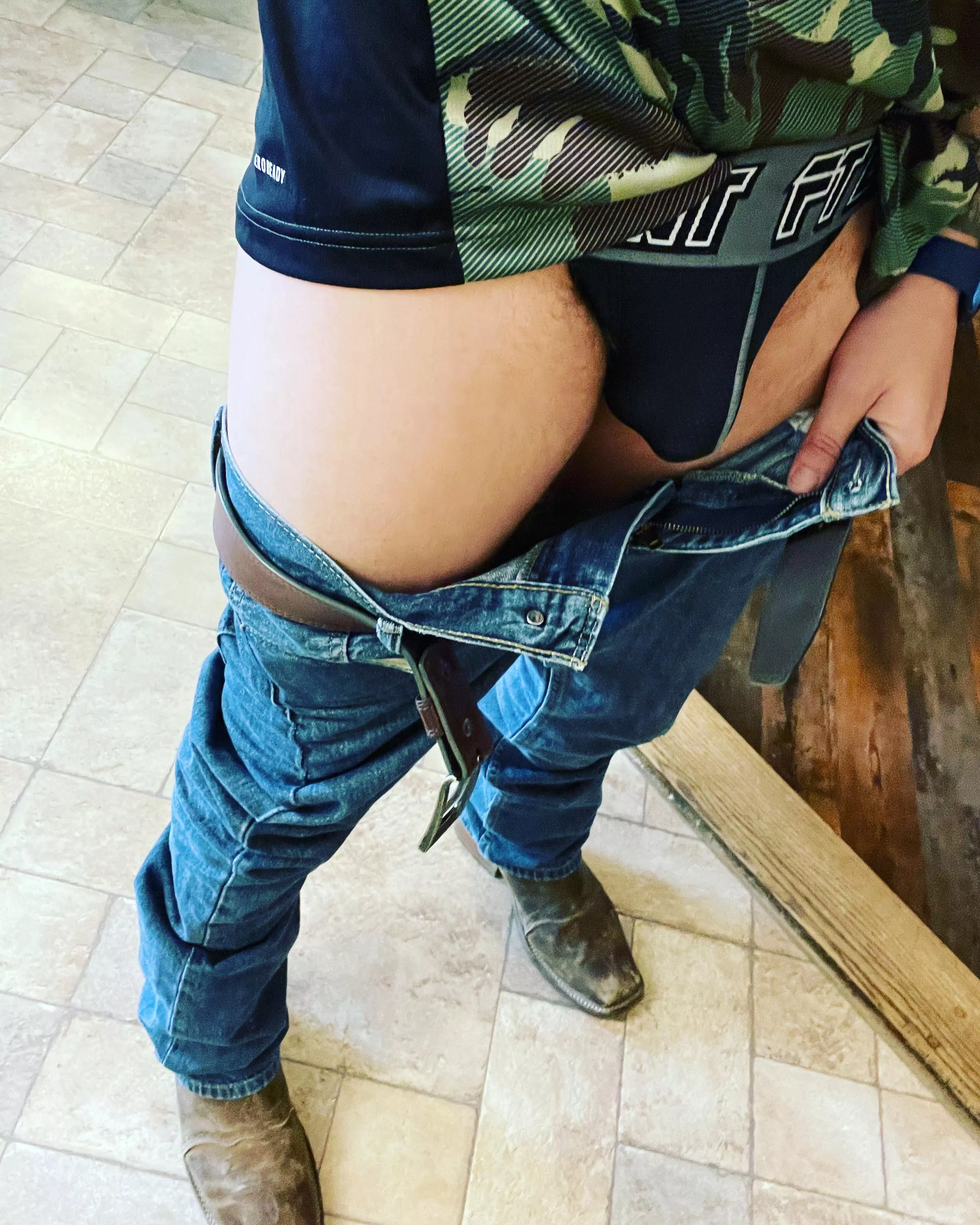 Boots, jeans, and jock