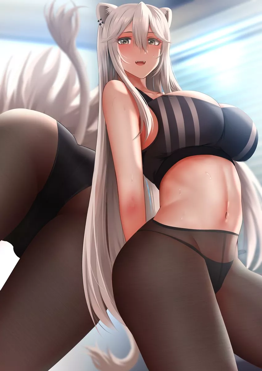 Botan exercising in pantyhose