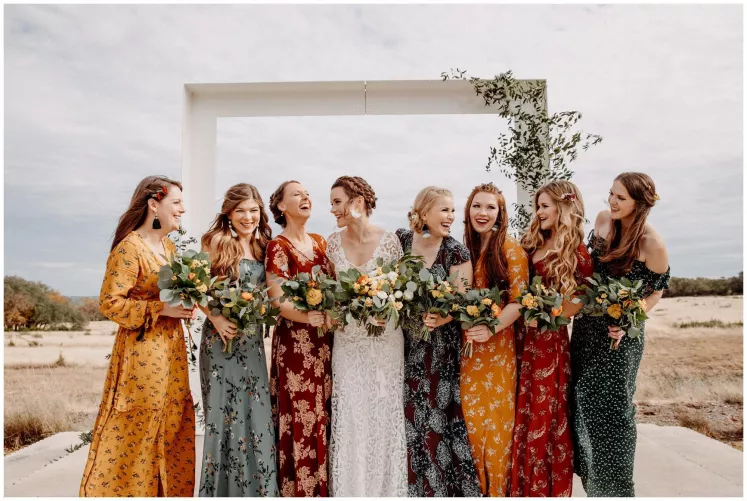 Bride and colourful maids