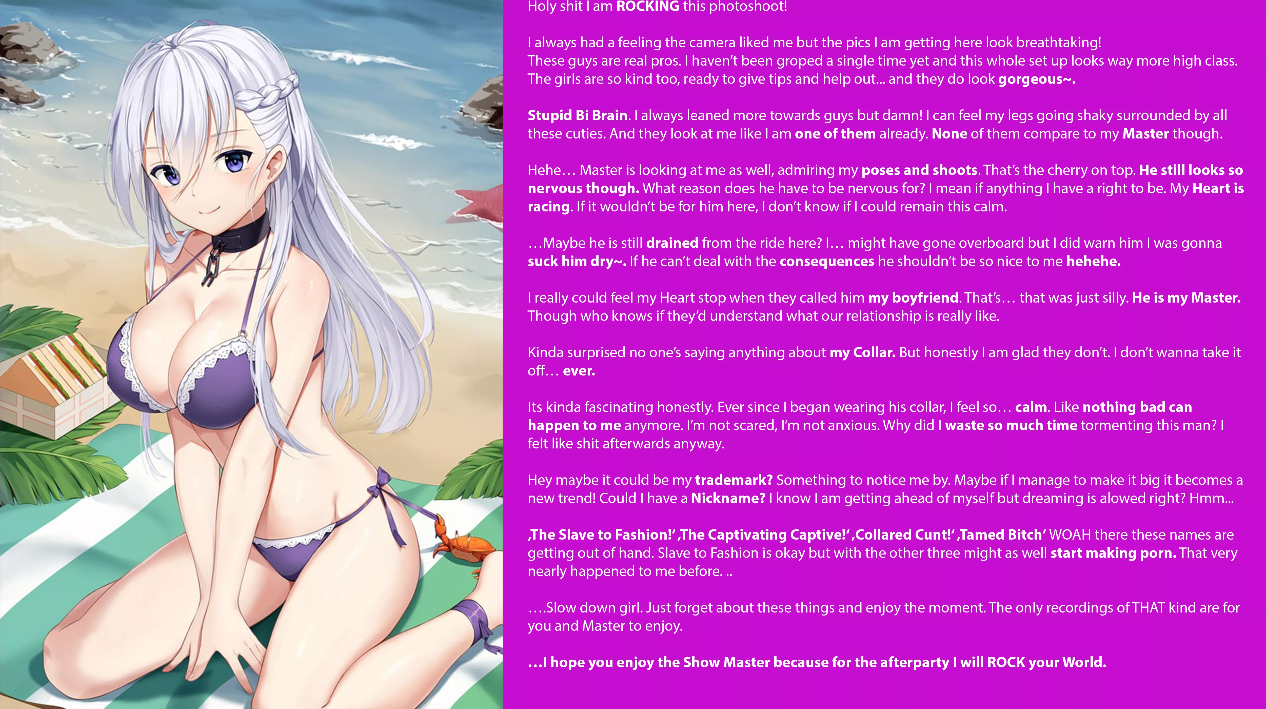 Bully to Maid - Beach Shoot [Part 6 of ?] [Bikini] [Collar] [Modelling] [Femsub] [Implied Bisexual] [wholesome]