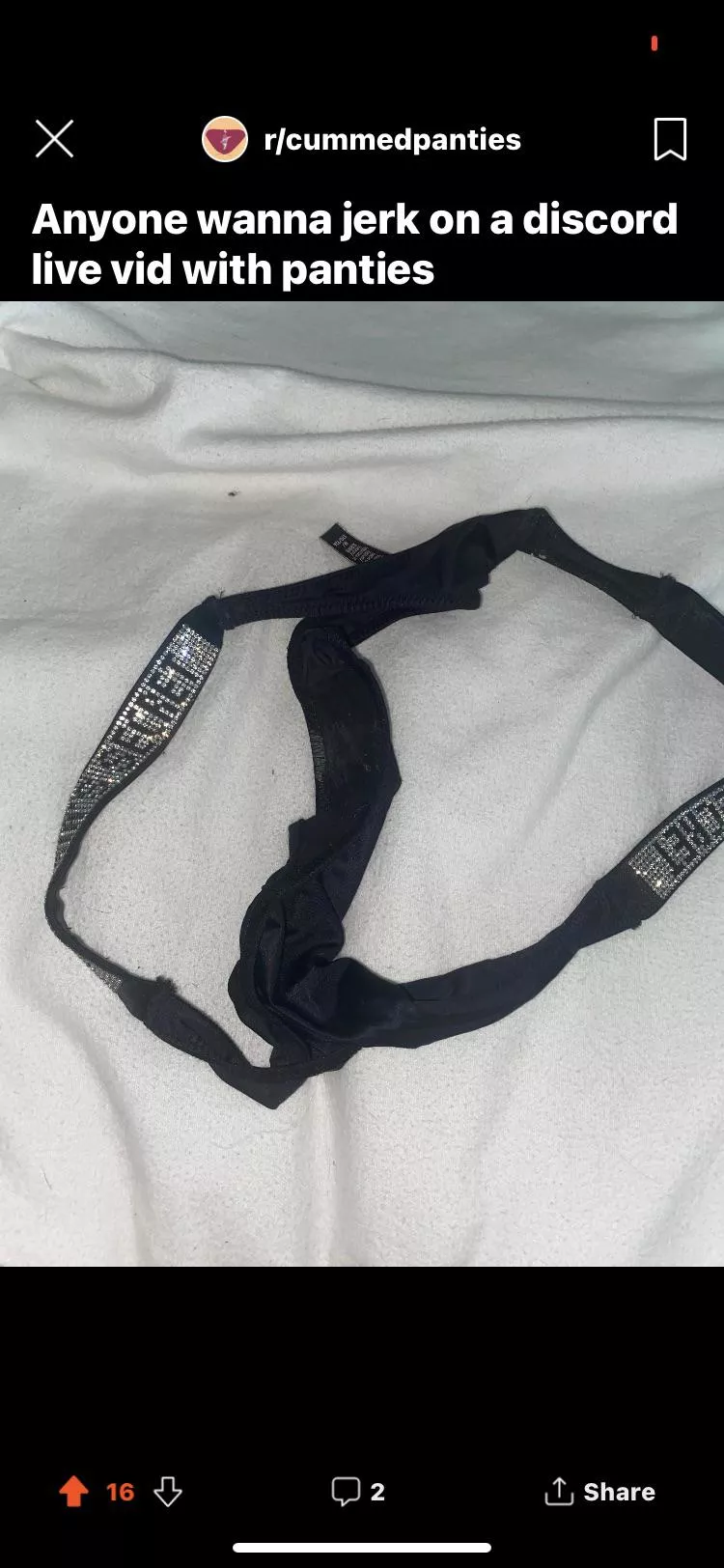 Can anyone cum on panties on discord so I can watch and wank? Can anyone cum on panties on discord so I can watch and wank?