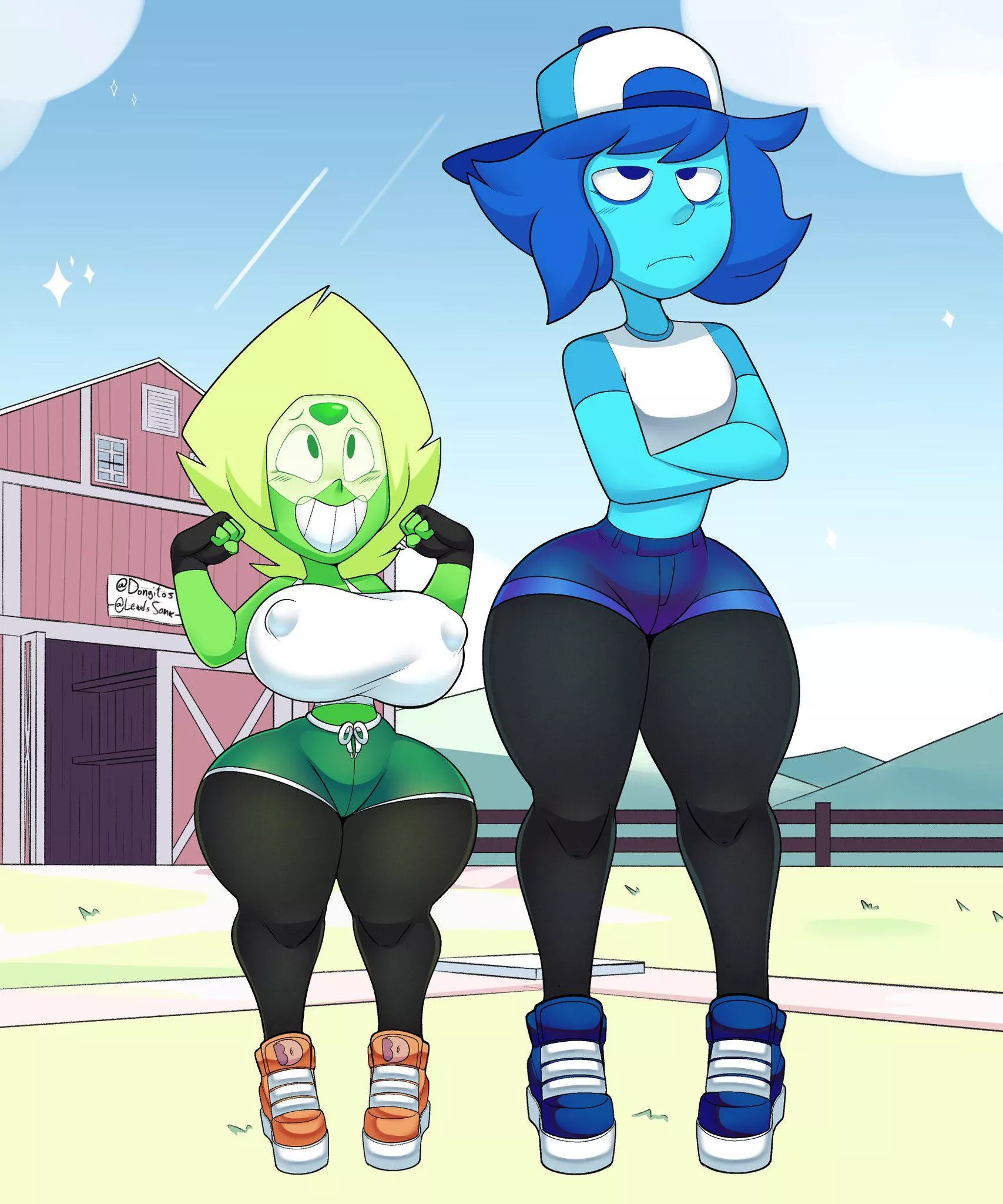 Cartoonishly thicc Baseball Lapis (Bob) and Peridot (Art by dongitos, background by LewdsSonk) Cartoonishly thicc Baseball Lapis (Bob) and Peridot (Art by dongitos, background by LewdsSonk)