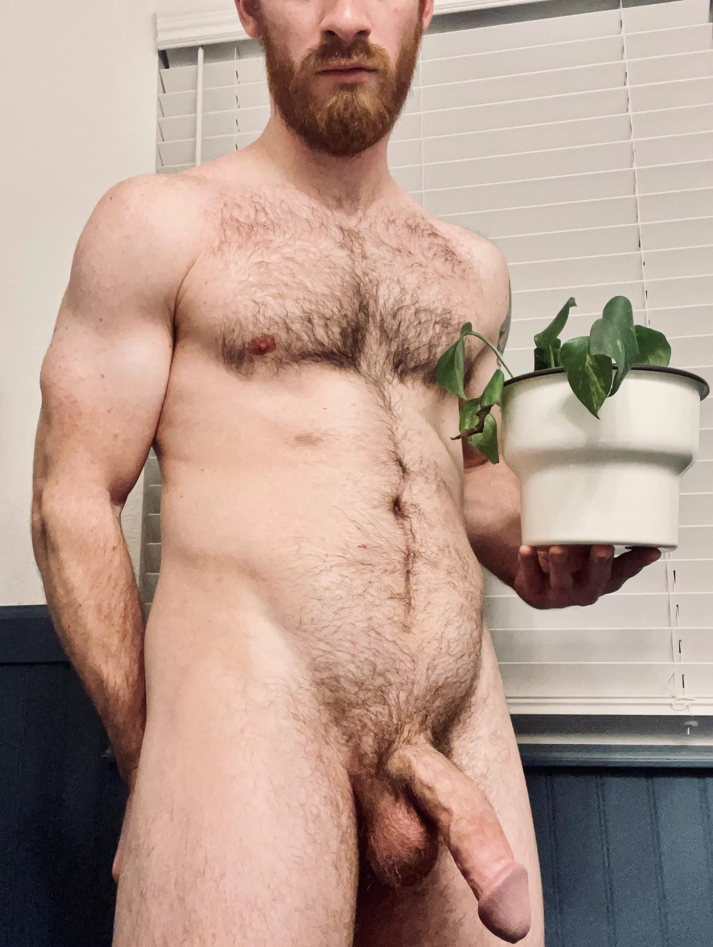 Caught myself in mirror watering the plants. Thought you might like the pronounced Dad dick vein. [35]