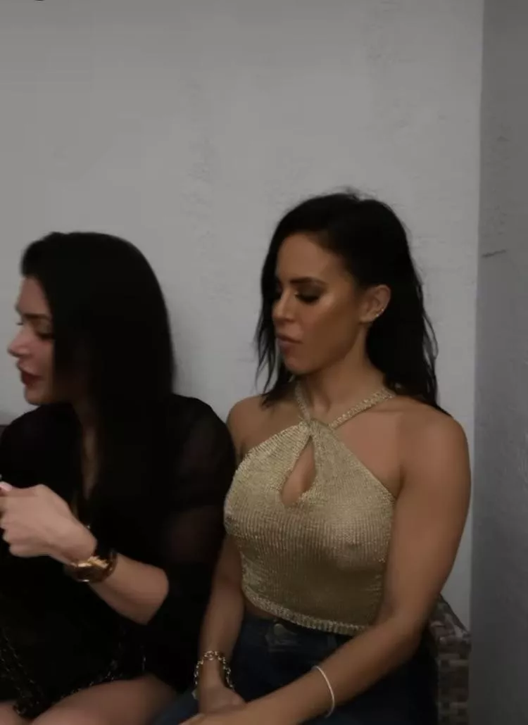 Charly Arnolt wearing basically a transparent shirt with nothing underneath from her Instagram story