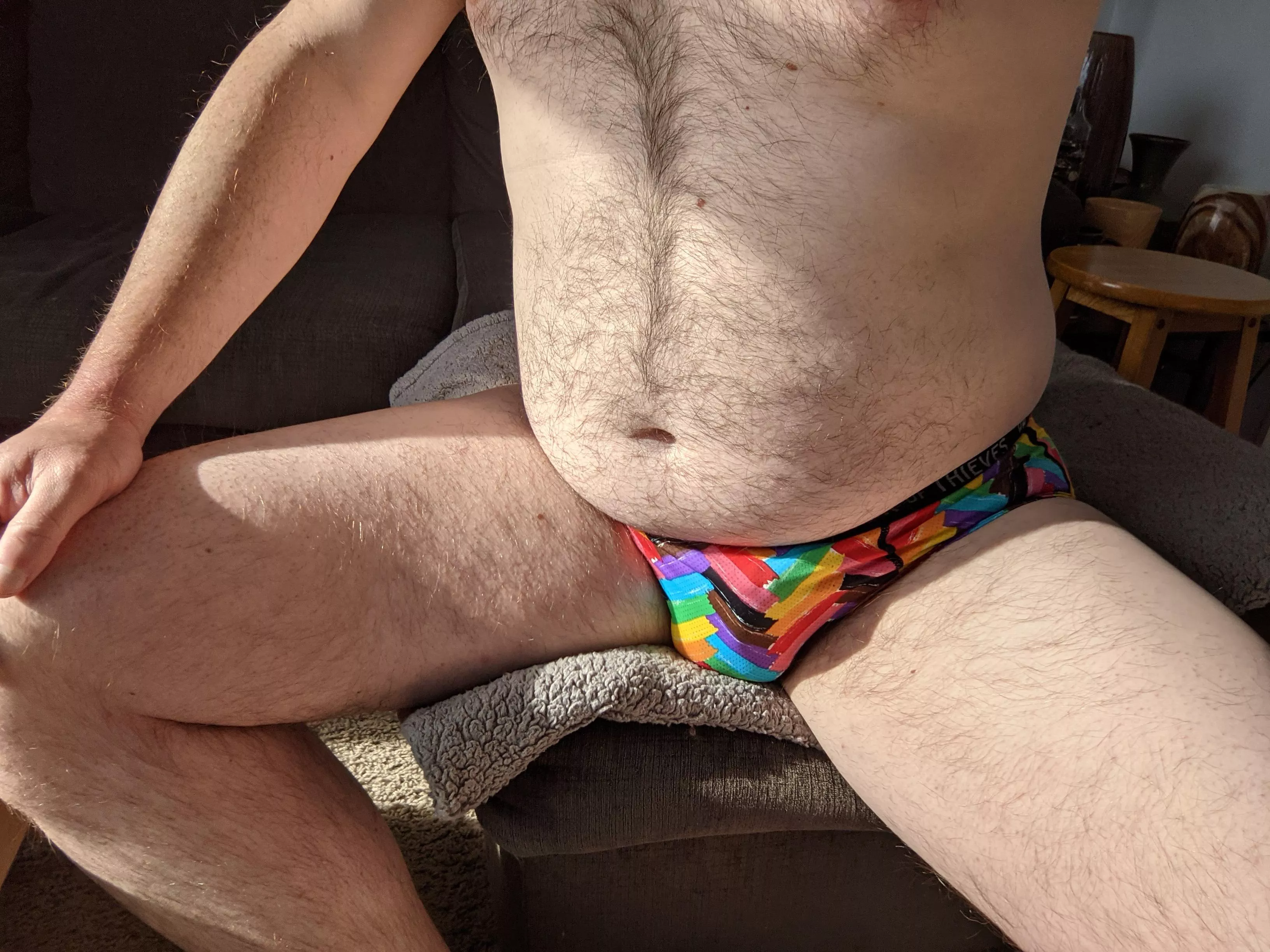 Check out my fun new rainbow briefs! Check out my fun new rainbow briefs!
