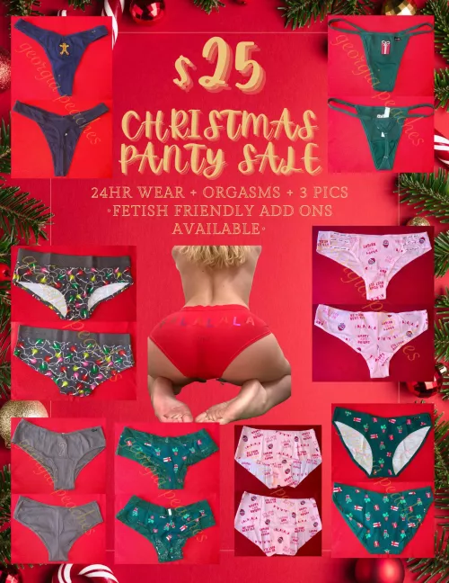 ❤️💚 CHRISTMAS PANTIES SALE 💚❤️ treat yourself to a pair of my delicious christmas panties for just $25 🎁 24hr wear + orgasms + 3 pics🎄fetish friendly add ons available✨ [PTY] [SELLING] [US] [SMALL] kik: georgiaa.peachess