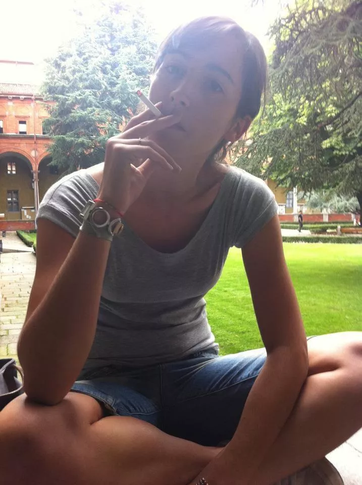 College girl enjoying a smoke break
