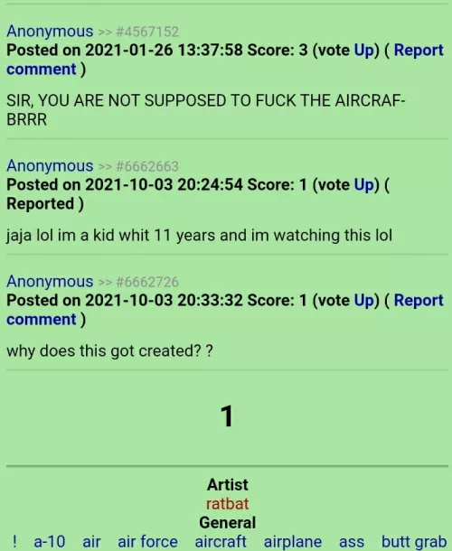 comments on a Rule 34 post with someone having sex with an A-10 with robot arms and eyes.