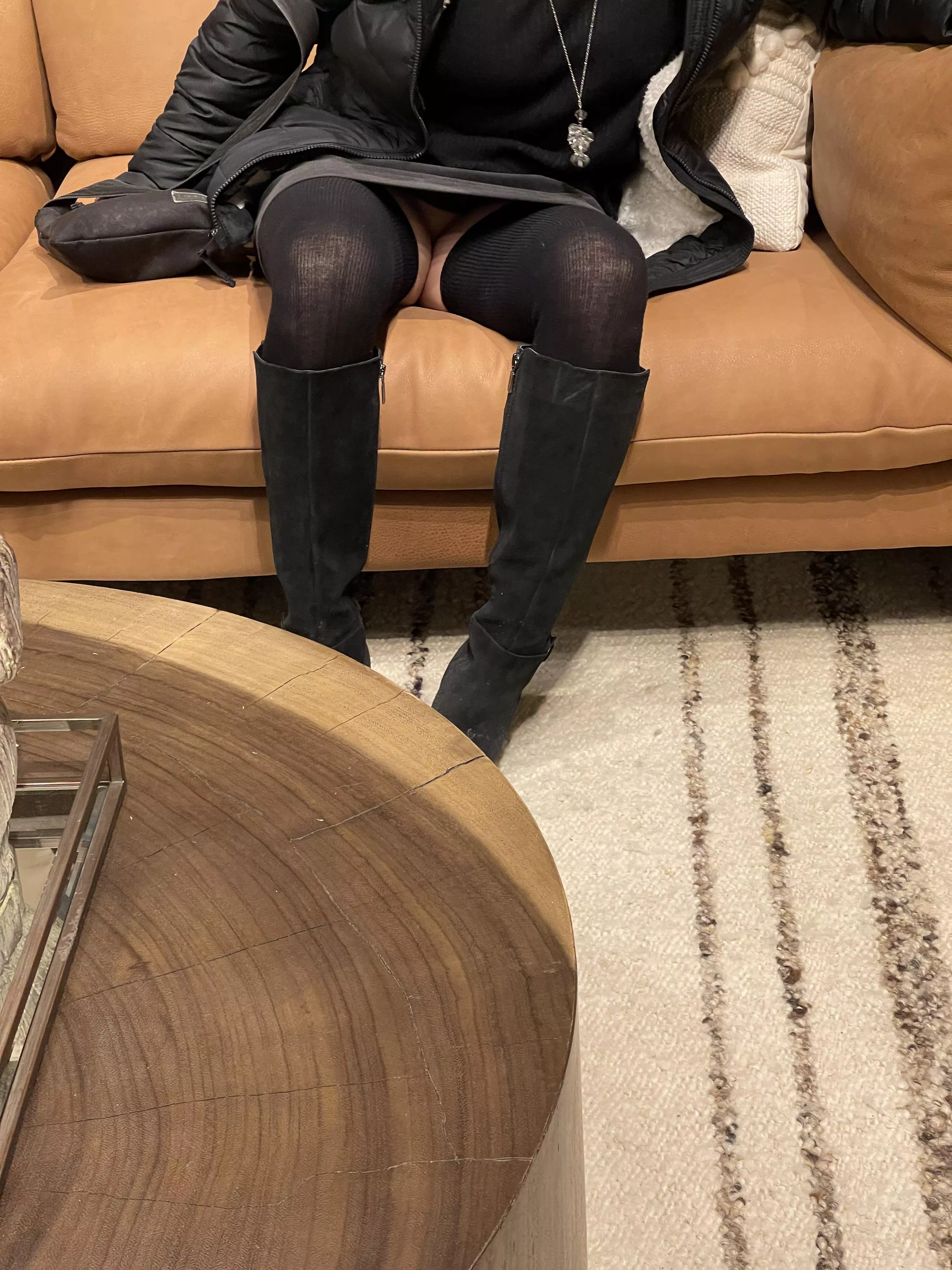 Couch shopping without panties. On Saturday I’ll be a little more risky! Caught a few guys looking up my skirt 😝