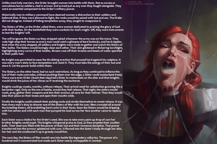 Covered in holy seed [Bukkake] [Fantasy] [Lore] [Religious] [Temptation] [Chastity] [Knight] (original art by Sabu)