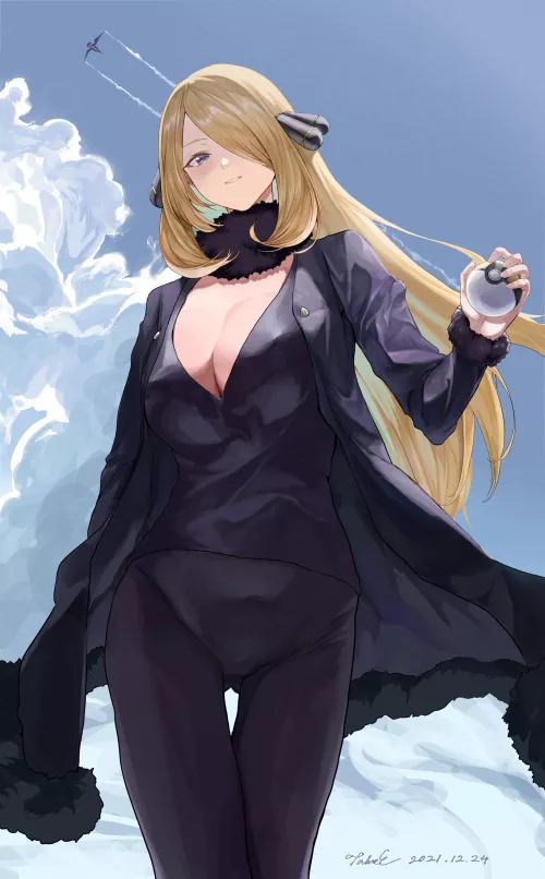 *cranes neck to look up at Cynthia* (@uonoe511)