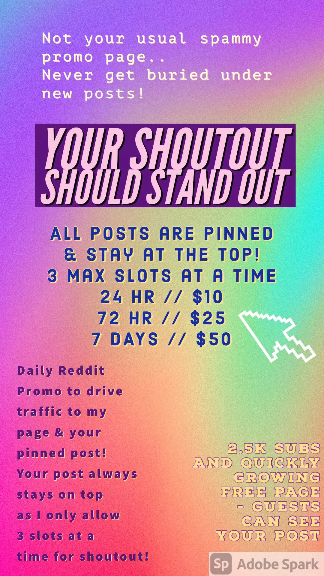 Creators! 🧡 Looking to grow ⬆️ your OnlyFans? I offer paid Pinned 📌 Shoutouts on my personal page (spam free look!) of 2.5k subs & growing 50+ daily. ⬆️ Your post STAYS on TOP ⬆️ never gets lost under new posts! 😯 I Reddit promo 