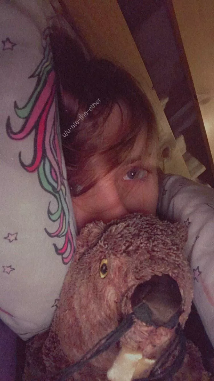 Cuddling my oldest plushy bc i feel awful and sad