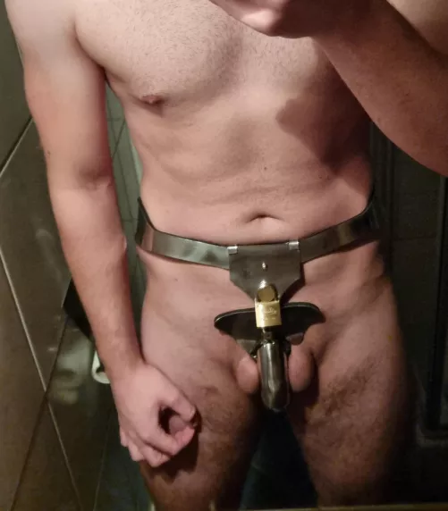 Custom made fancy steel belt..my gf has full control over my cock now and it drives me crazy😫